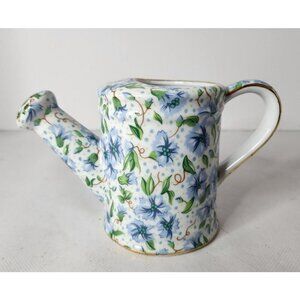 VINTAGE Chintz Ainsley Ceramic Watering Can White Blue Floral Decorative